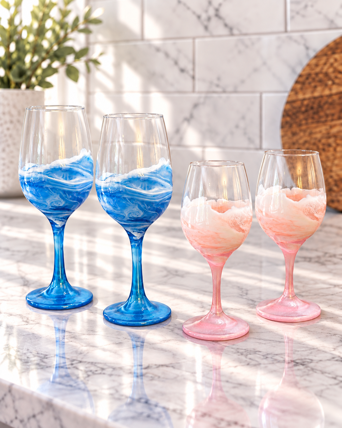 Set of 2 Coastal Resin Stemmed Wine Glasses