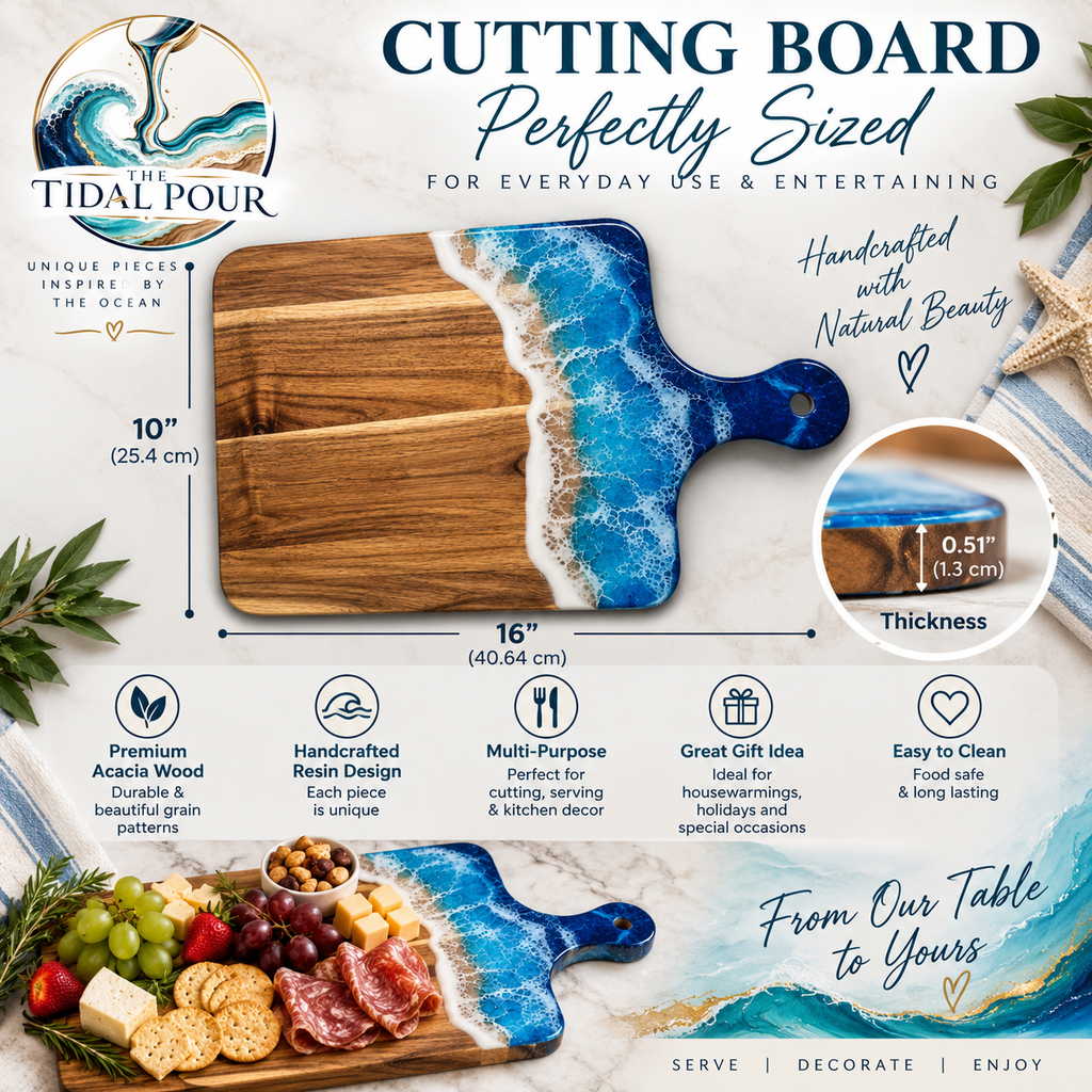 Ocean Resin Acacia Charcuterie & Serving Board - 10" x 16"