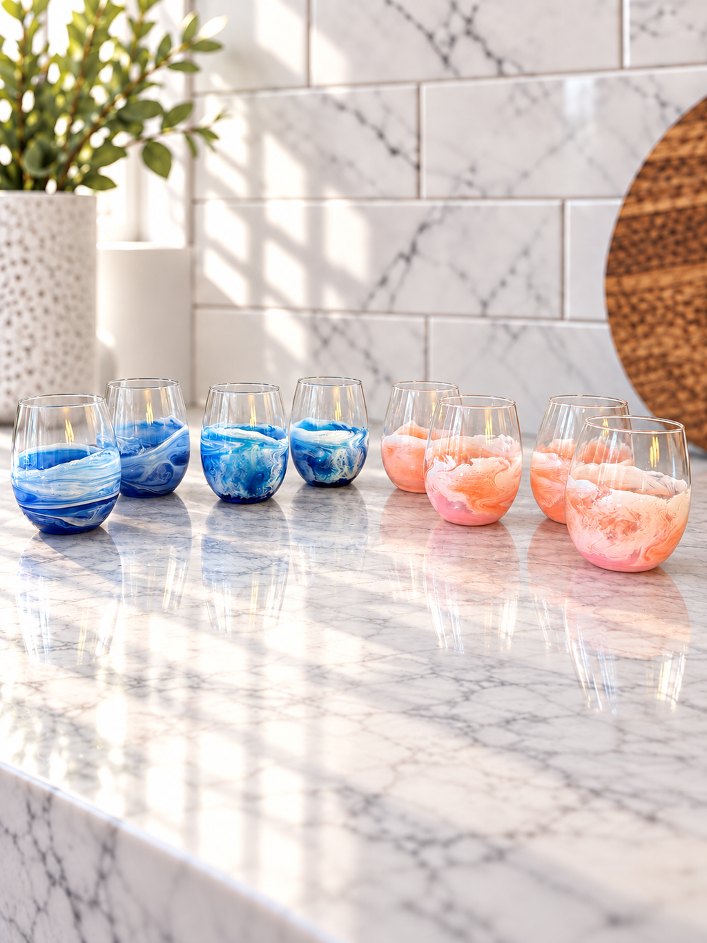 Set of 2 Ocean Resin Stemless Wine Glass
