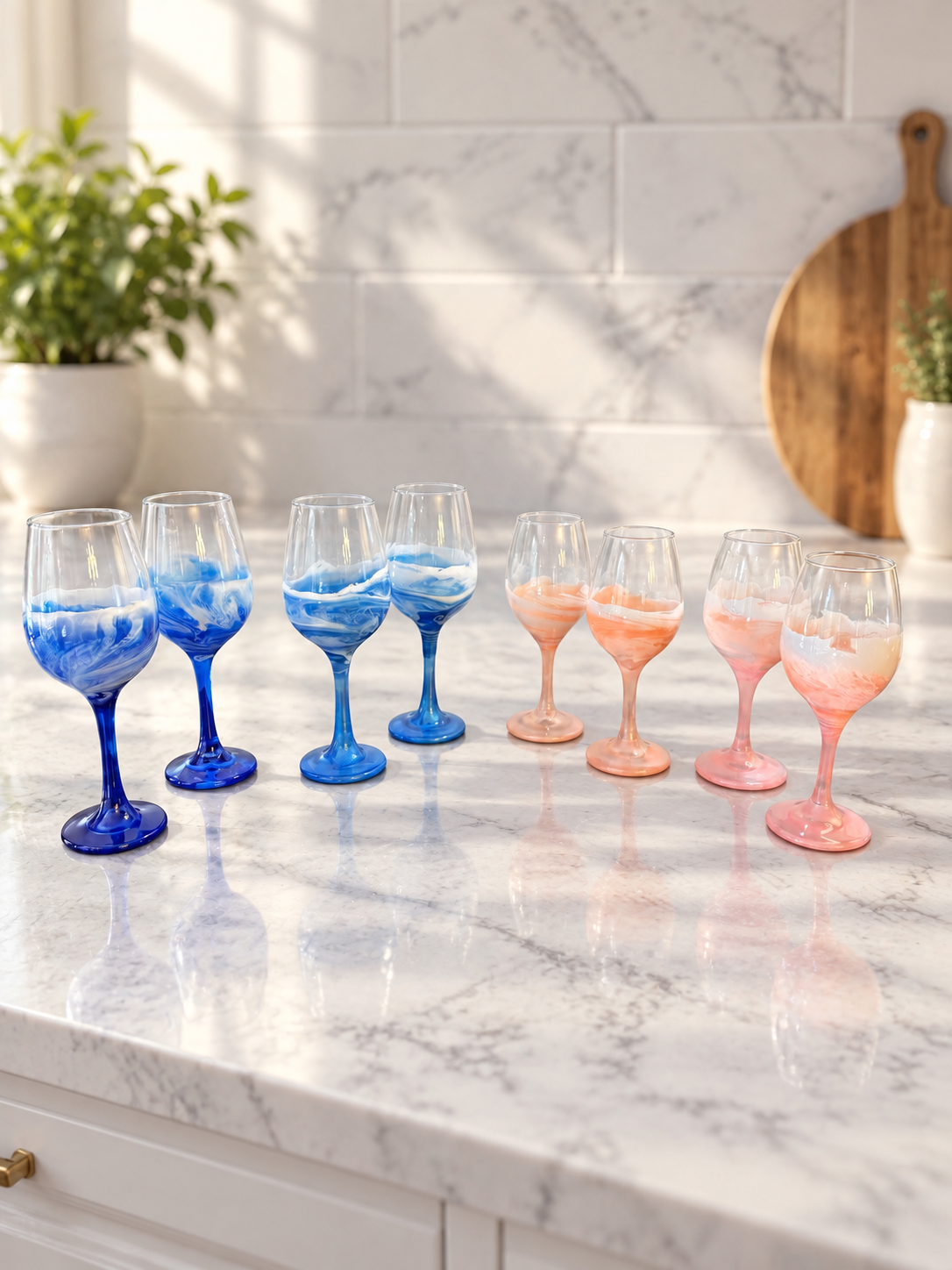 Set of 2 Coastal Resin Stemmed Wine Glasses