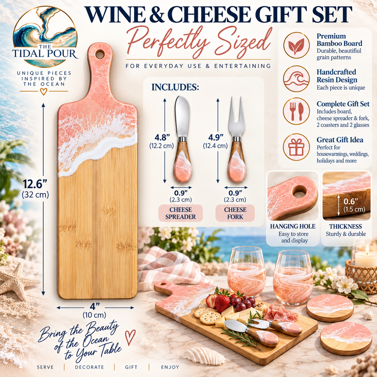 Blush Tide Collection Wine & Cheese Set for Two