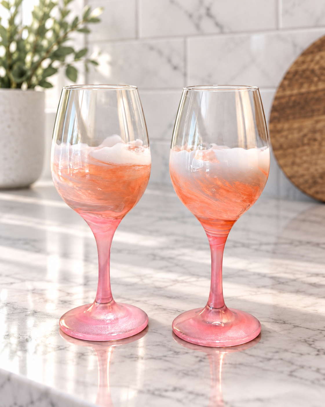 Set of 2 Coastal Resin Stemmed Wine Glasses