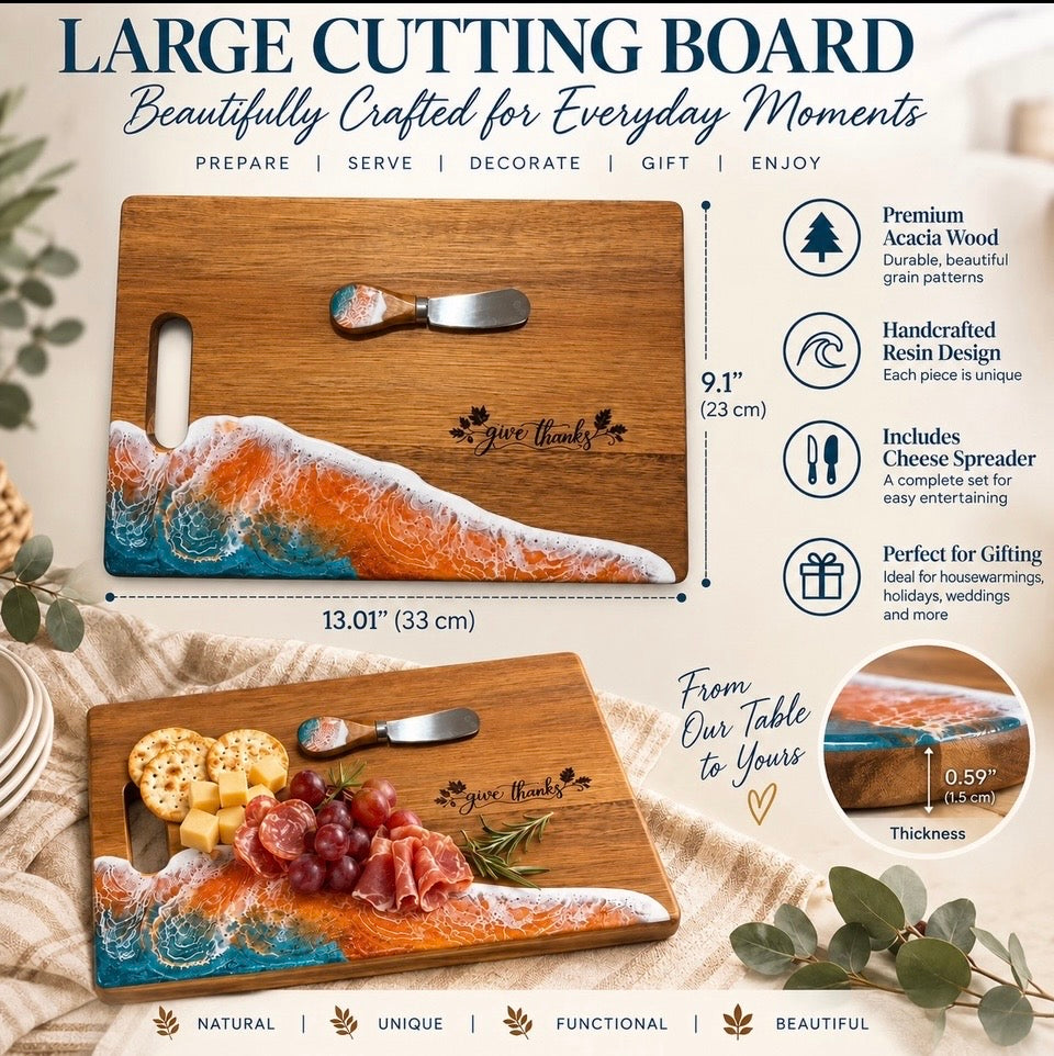 Give Thanks 13"x 9" Charcuterie Board + Spreader