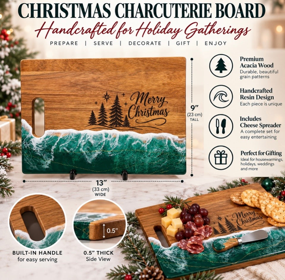 Christmas 9" x 13" Charcuterie Board + Spreader
