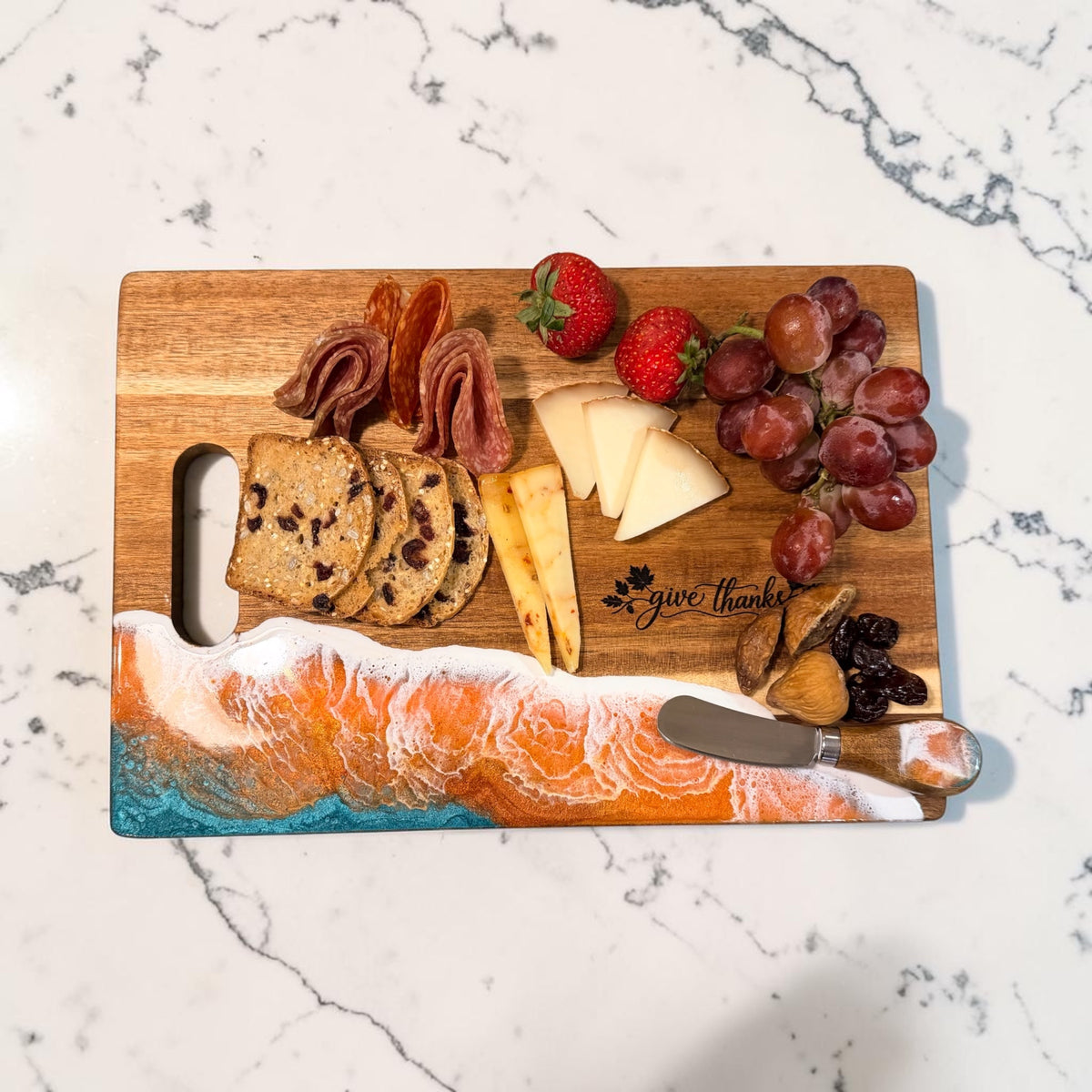 Give Thanks 13"x 9" Charcuterie Board + Spreader