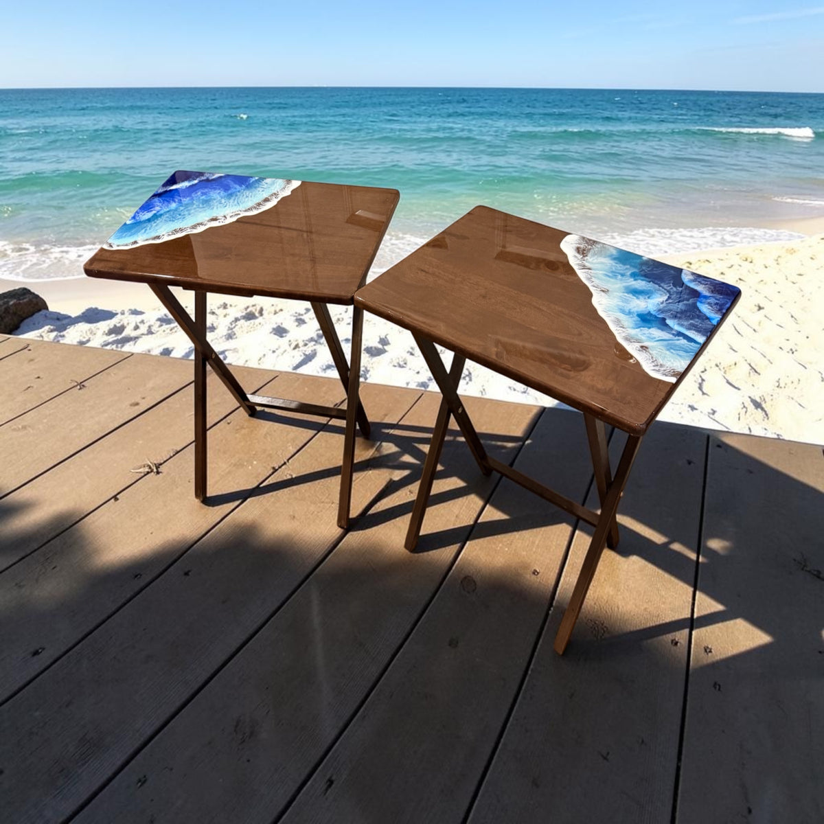 Coastal Resin Accent TV Tray Table