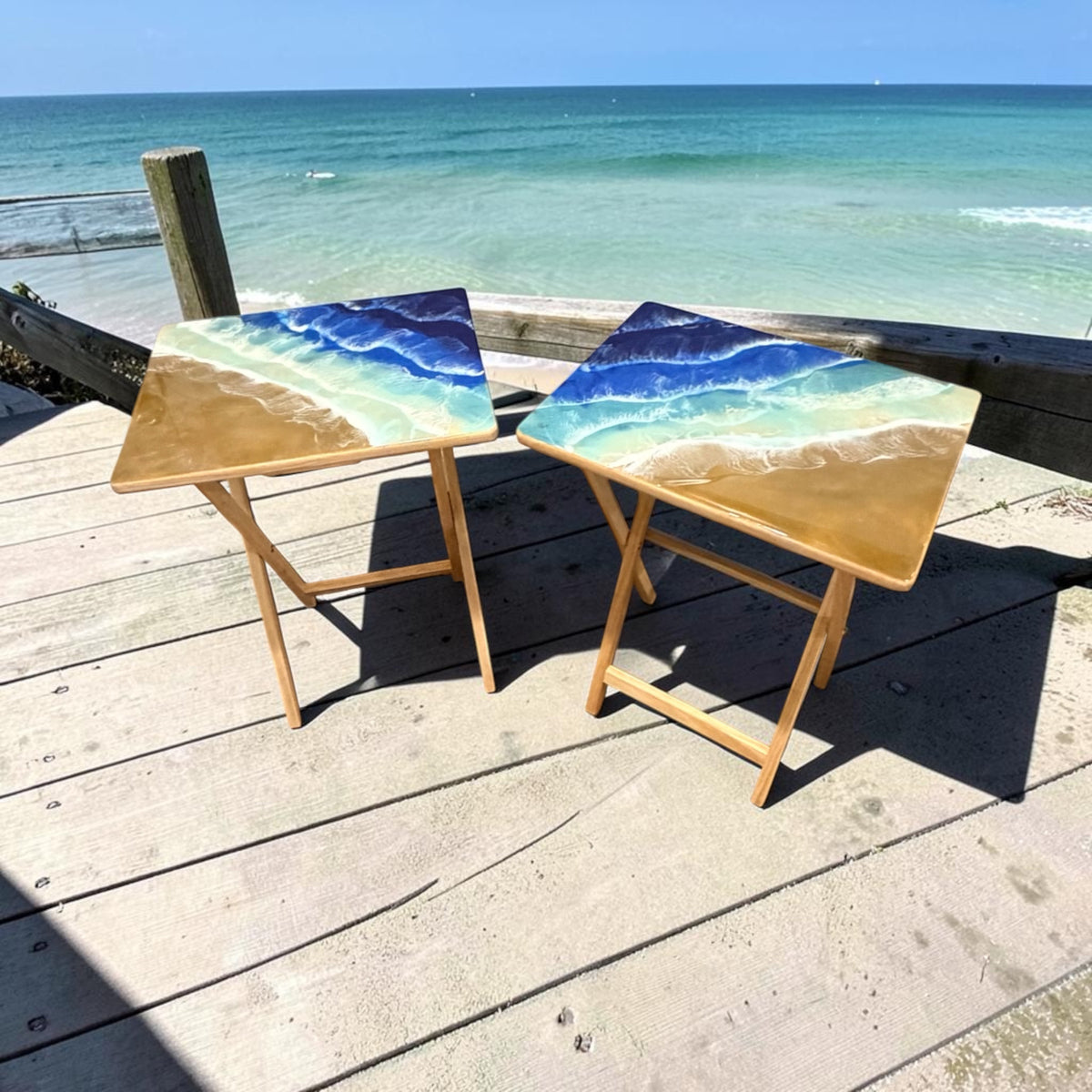 Coastal Resin Accent TV Tray Table